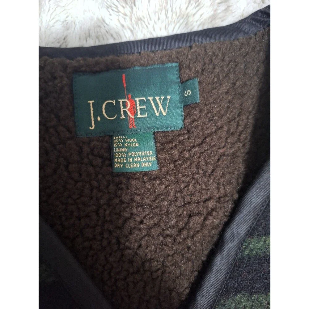 Vintage J Crew Oarsman Vest Mens Small Plaid Wool Blend Sherpa Lined interior